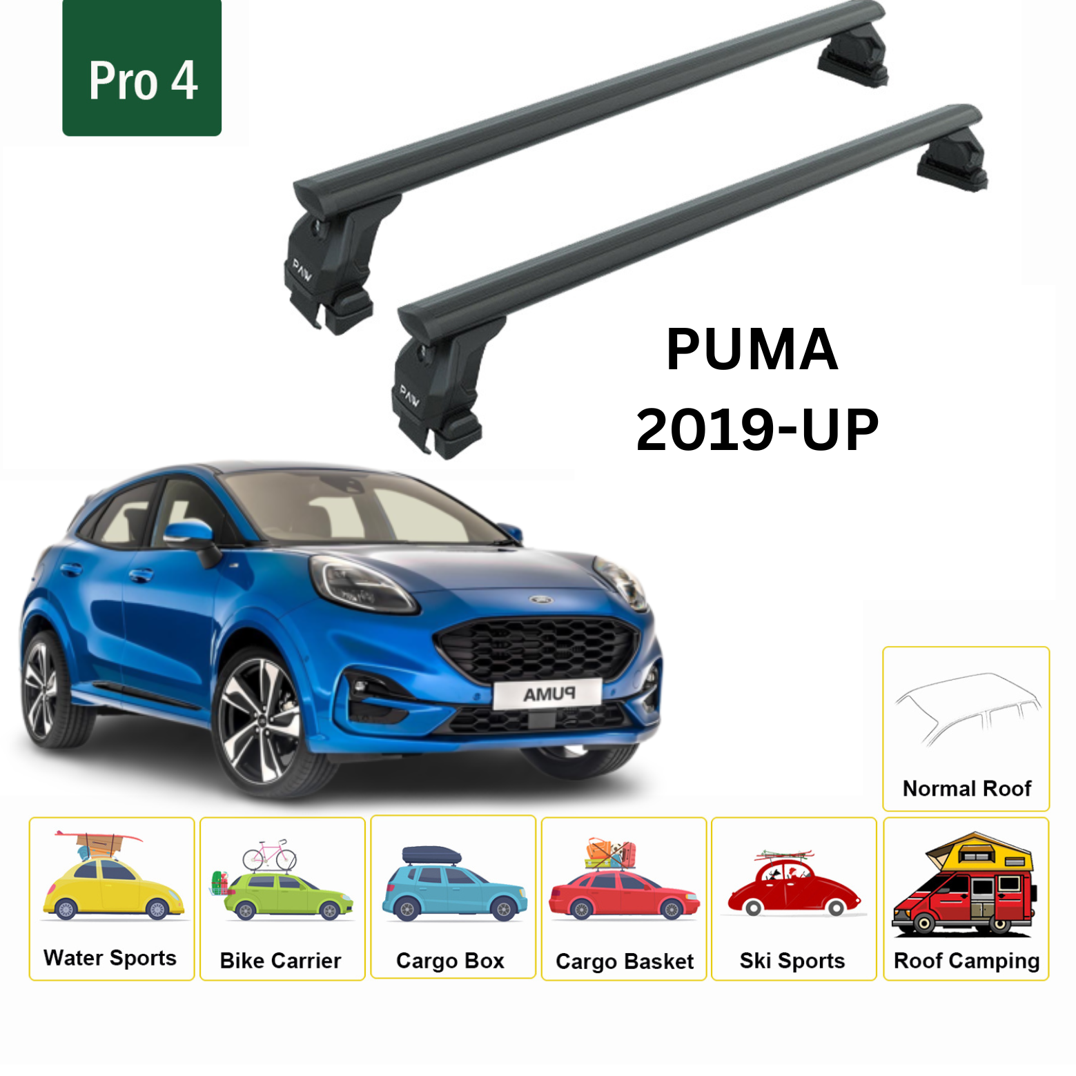 For Ford Puma 2019-Up Roof Rack Cross Bars Metal Bracket Normal Roof Alu Black For Ford Puma 2019-Up Roof Rack Cross Bars Metal Bracket Normal Roof Alu Black